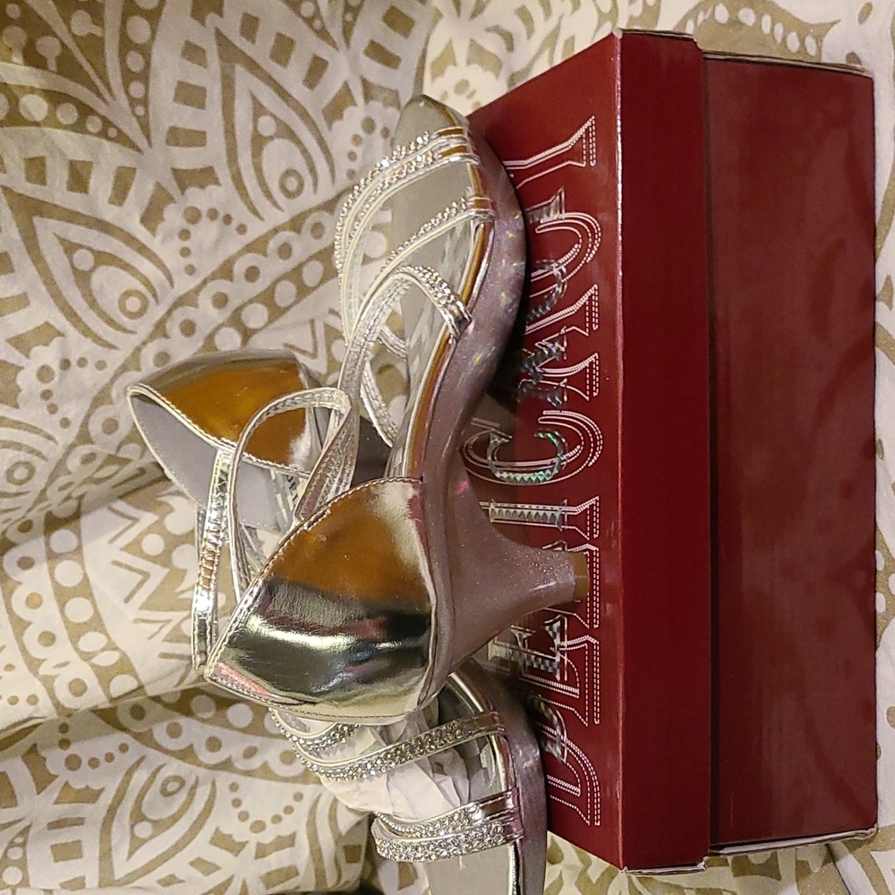 Silver ballroom dance kitten heels